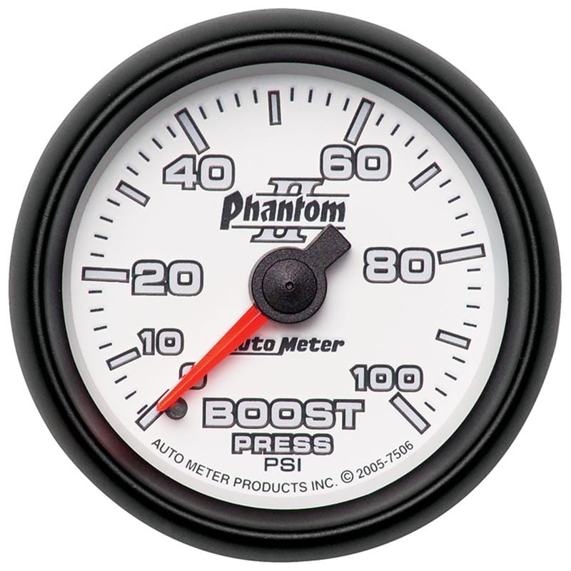 AutoMeter — Autometer Phantom II 52.4mm Mechanical 0-100psi Boost Gauge
2-1/16" BOOST, 0-100