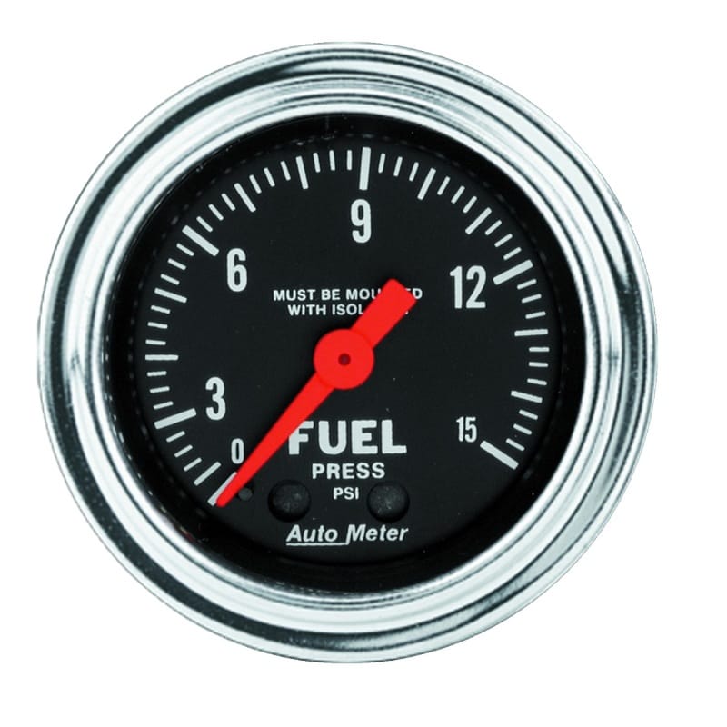 AutoMeter — AutoMeter Gauge Fuel Pressure 2-1/16in. 15PSI Mech. W/Isolator Traditional Chrome
2" FUEL PRESS, 0-15