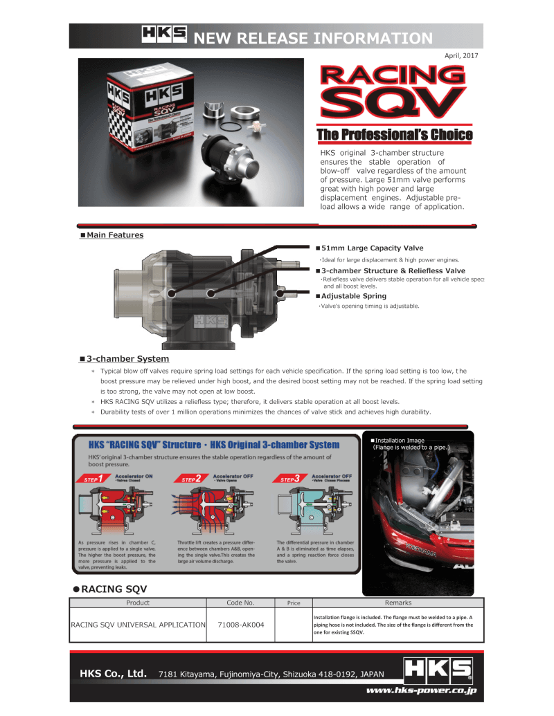 HKS — HKS RACING SQV UNIVERSAL BOV