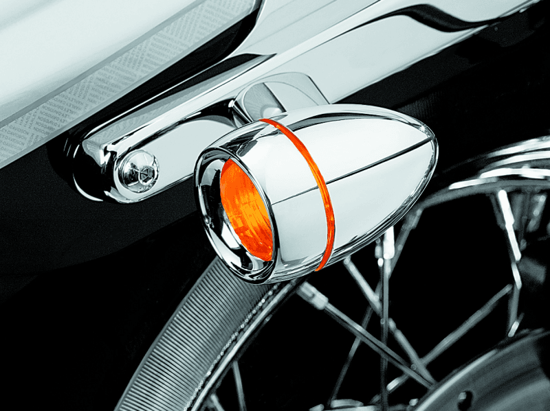 Kuryakyn — Chrome Deep Dish Bullet Turn Signal Bezels Chrome Amber Lens