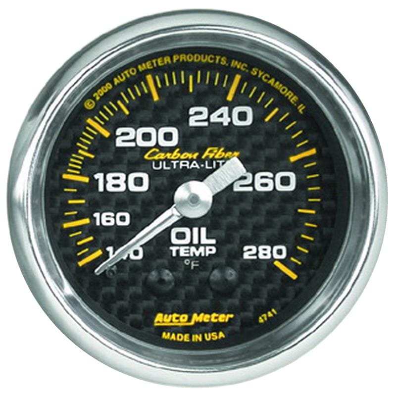AutoMeter — GAUGE, OIL TEMP, 2 1/16" , 140-280 Degrees F, MECHANICAL, CARBON FIBER