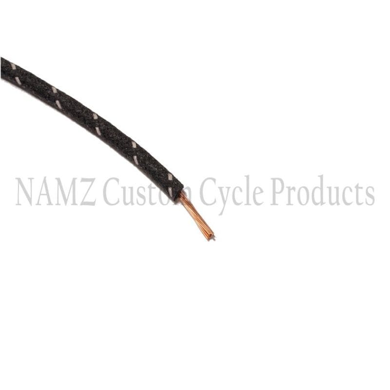 NAMZ — NAMZ OEM Color Cloth-Braided Wire 25ft. Pack 16g - Black w/White Tracer