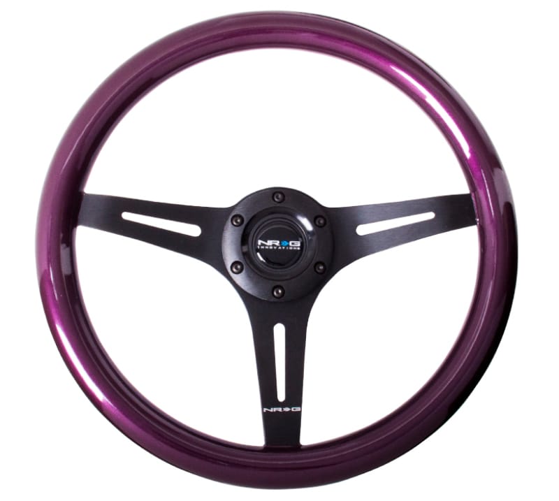 NRG — NRG Classic Wood Grain Steering Wheel (350mm) Purple Pearl/Flake Paint w/Black 3-Spoke Center