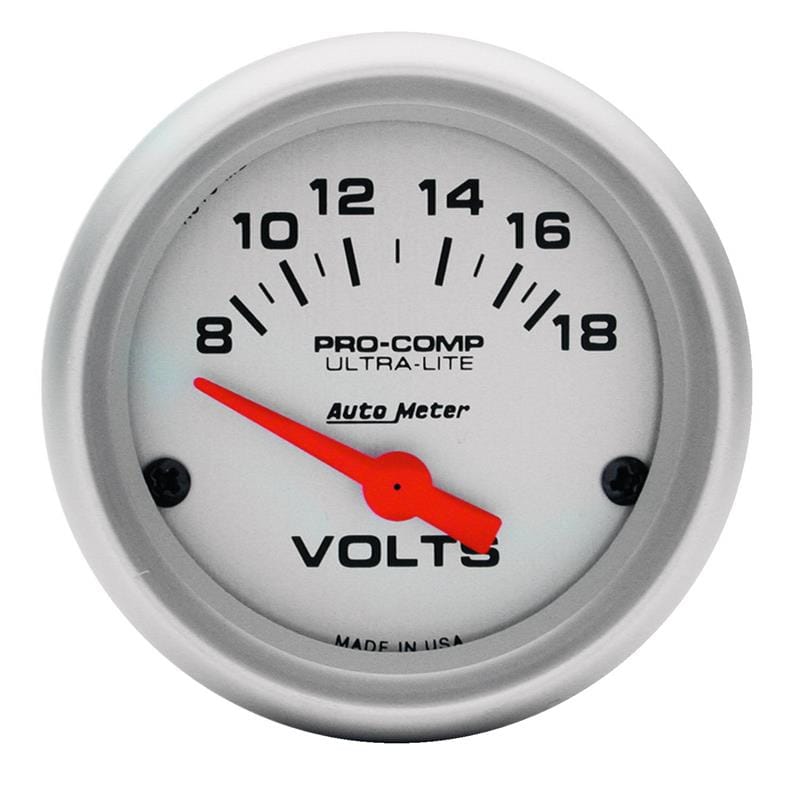AutoMeter — Autometer Ultra-Lite 52mm Short Sweep Electronic Voltage Gauge
2" VOLTMETER, 8-18 V