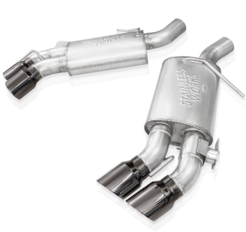 Stainless Works — Stainless Works 16-21 Camaro SS 3in Original Factory Connect Axle Back w/Valve - 4in Quad Black Tips