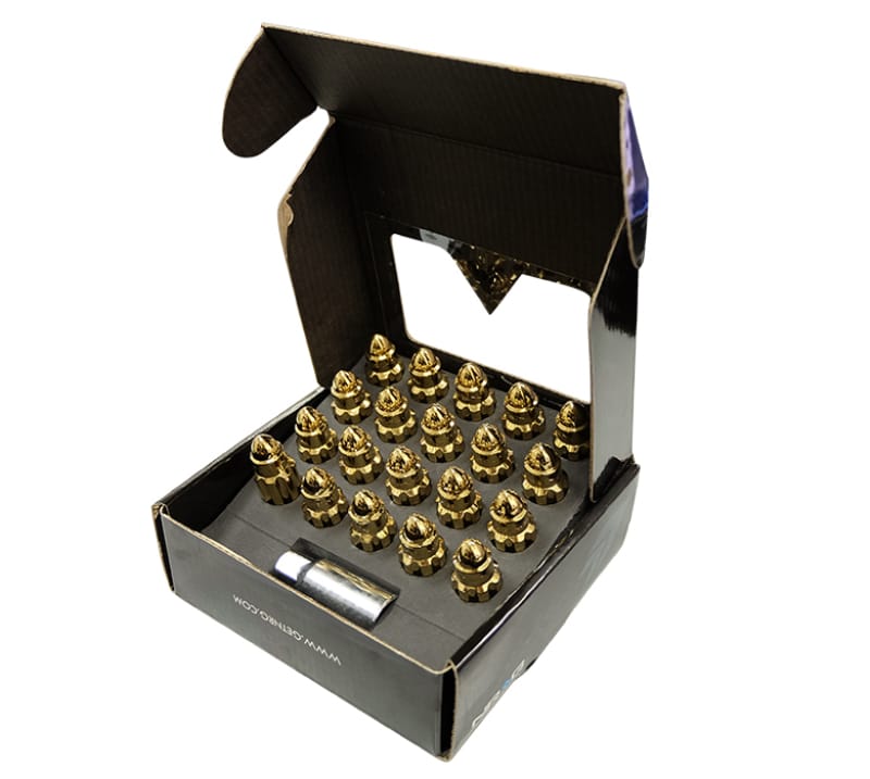 NRG — NRG 500 Series M12 X 1.5 Bullet Shape Steel Lug Nut Set - 21 Pc w/Lock Key - Chrome Gold