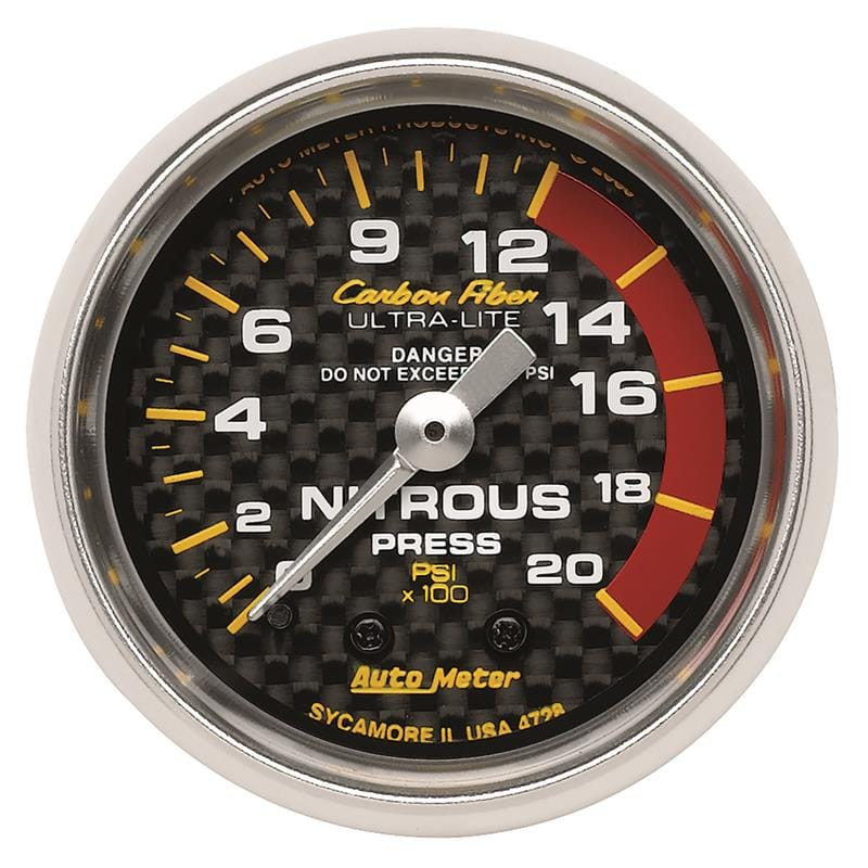 AutoMeter — Autometer Carbon Fiber 52mm 1600 PSI Mechanical Nitrous Pressure Gauge
GA 2" N2O MECH C2