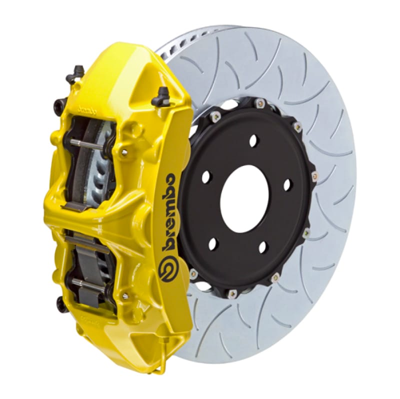 Brembo — Brembo 97-04 Corvette C5 Front GT BBK 6 Piston Cast 350x34 2pc Rotor Slotted Type-3- Yellow