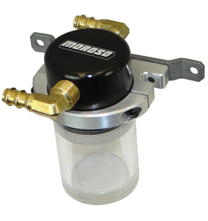 Moroso — Moroso Universal Air/Oil Separator Catch Can - Small Body w/o Drain - Billet Alum - Blk/Clear Bottom