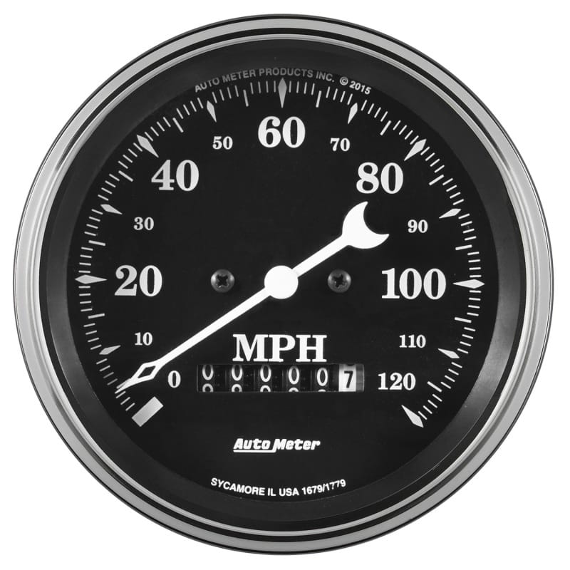 AutoMeter — Auto Meter Gauge Speedo. 3 3/8in 120mph Elec. Prog. w/ Wheel Odo Old Tyme Black
3-3/8" SPEEDO, 120 M