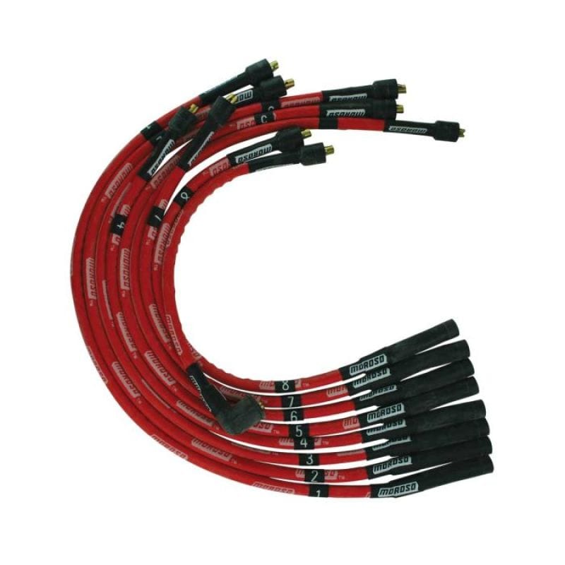 Moroso — Moroso SB Chrysler Mopar 273/318/340/360 Str Plug & Dist Sleeved Ultra Spark Plug Wire Set - Red