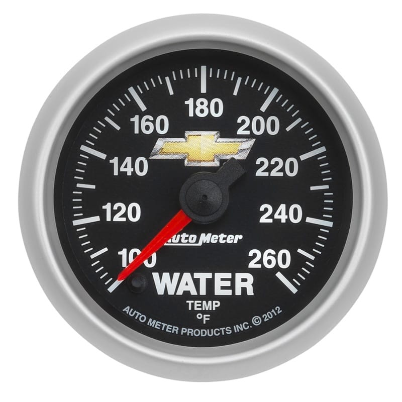 AutoMeter — AutoMeter Gauge Water Temp 2-1/16in. 100-260 Deg. F Digital Stepper Motor Chevy Gold Bowtie
GA 2" WTMP 260F COPO