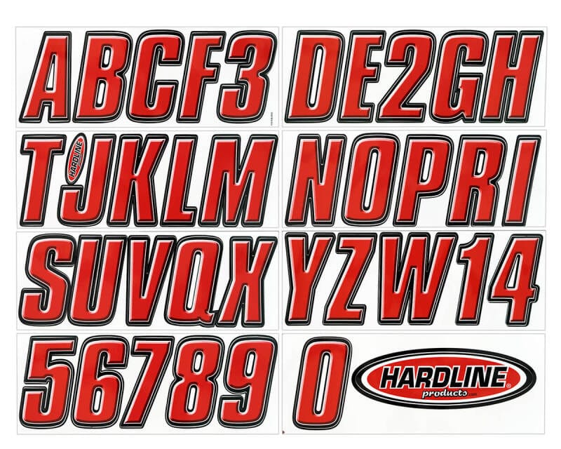 Hardline — Hardline Boat Lettering Registration Kit 3 in. - 800 Red/Black