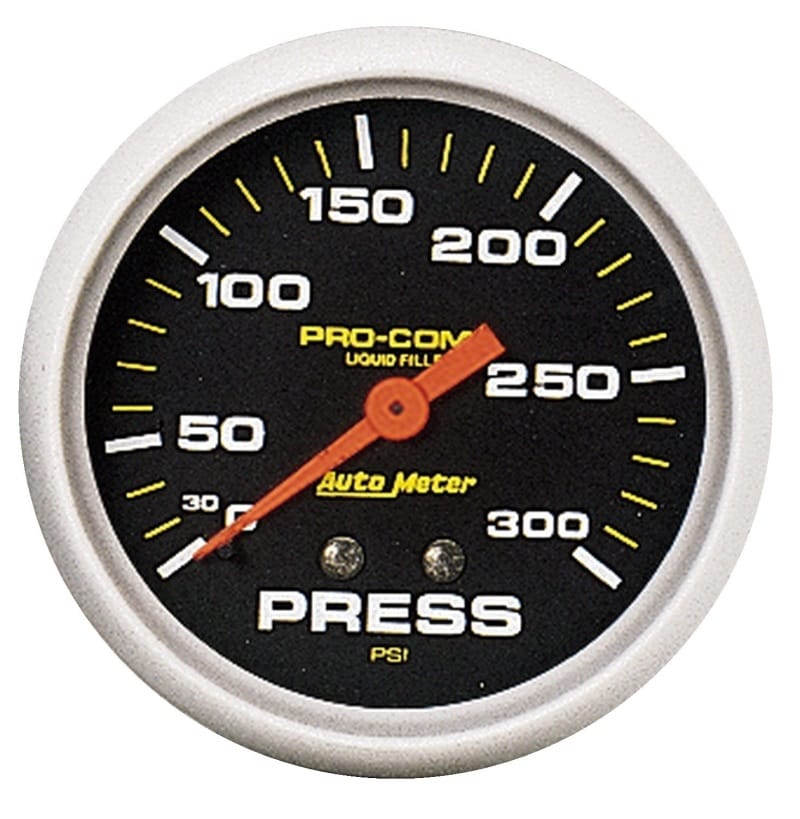 AutoMeter — AutoMeter Gauge Pressure 2-5/8in. 300PSI Liquid Filled Mech Pro-Comp
2-5/8" PRESS GA, 0-3