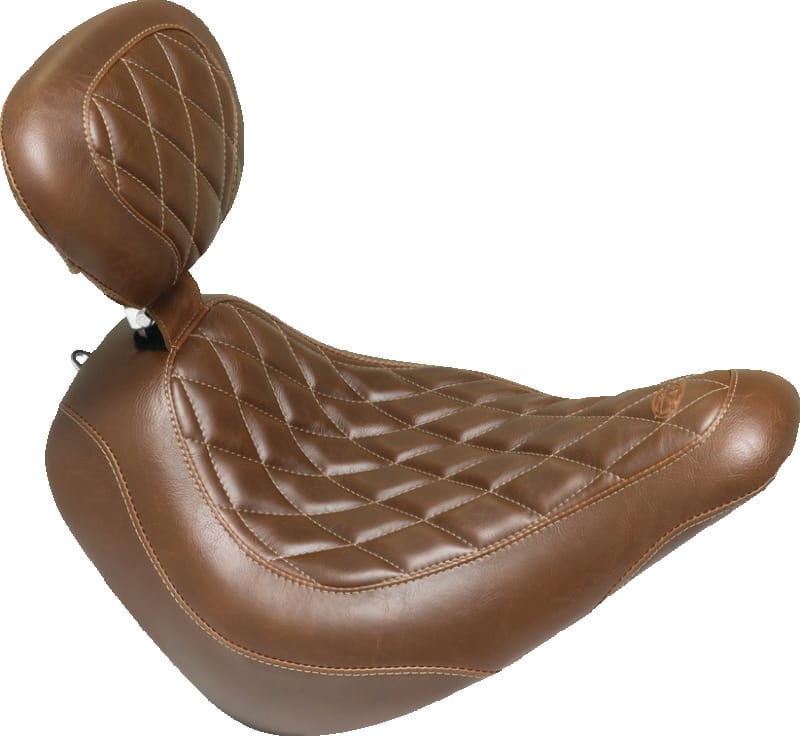 Mustang Motorcycle — Mustang 18-21 Harley Low Rider, Sport Glide Wide Tripper Solo Seat w/Driver Backrest Diamond - Brown