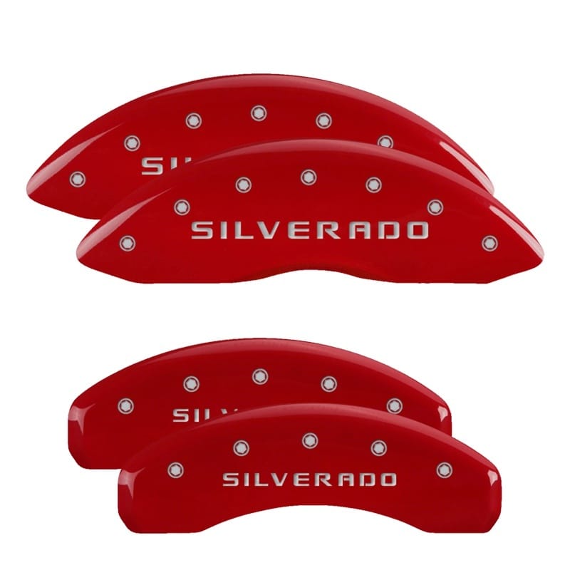 MGP — MGP 4 Caliper Covers Engraved F&R MGP Red Finish Silver Characters 2019 Chevrolet Silverado 1500
Caliper Covers