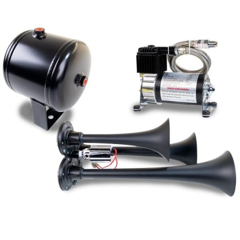 Kleinn Air Horns — Kleinn Triple Black Horn Kit w/ 130 PSI Air Compressor / 1.0 gal Air Tank
Triple TrainHorn Kit