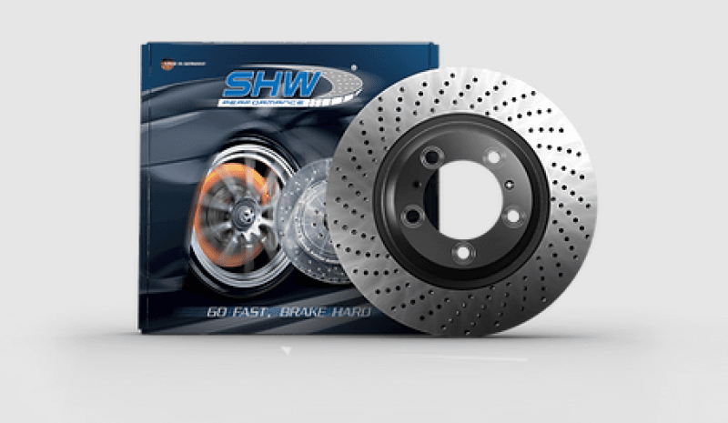 SHW Performance — SHW 05-08 Porsche Boxster 2.7L Left Front Cross-Drilled Monobloc Brake Rotor (98735140101)