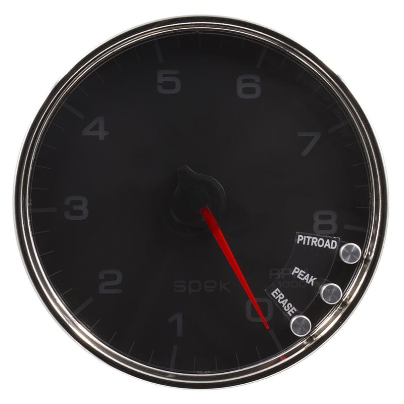 AutoMeter — GAUGE, TACHOMETER, 5", 8K RPM, W/SHIFT LIGHT & PEAK MEM, BLACK/CHROME, SPEK-PRO