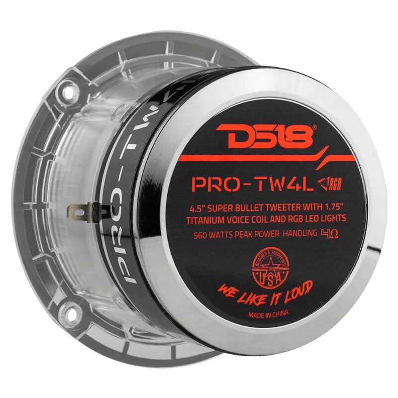 DS18 — DS18 4.5in Super Bullet Tweeter 280 Watts RMS 1.75in Titanium Vc 4 ohm RGB LED Lights