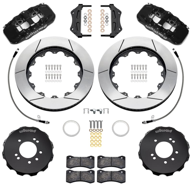 Wilwood — Wilwood 95-98 Nissan Skyline Aerolite 6R Front BBK w/ 14in Slotted Rotors & Flexlines - Black