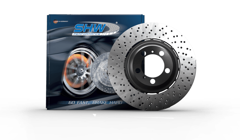 SHW Performance — SHW 20-21 Porsche 718 Cayman GT4 4.0L Right Rear Drill-Dimp Lightweight Brake Rotor (98135240881)