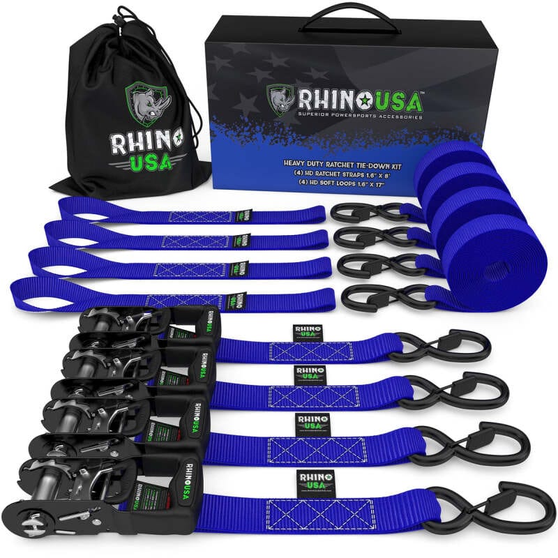 Rhino USA — Rhino USA Heavy Duty Ratchet Tie-Down 4-Pack (Blue) 1.6In X 8Ft
Tie Down
