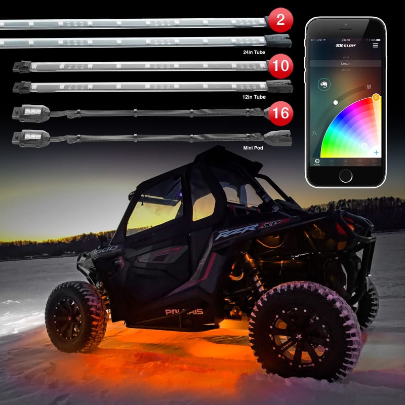 XKGLOW — XK Glow Million Color XKCHROME App Controlled Offroad UTV Kit 2x24In Tube + 10x12In Tube + 16xPods