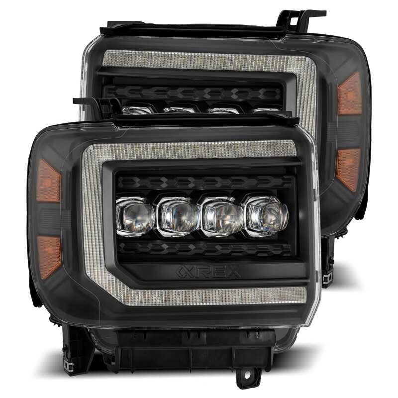 AlphaRex — AlphaRex 14-18 GMC Sierra NOVA LED Proj Headlights Plank Style Black w/Activ Light/Seq Signal/DRL
Projector Headlights