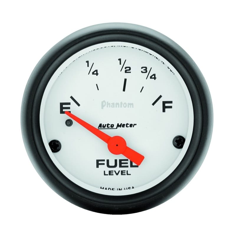 AutoMeter — Autometer Phantom 52mm 73 Ohm Empty-10 Ohm Fuel Short Sweep Electric Fuel Level Gauge
2" FUEL LEVEL, 73 E/
