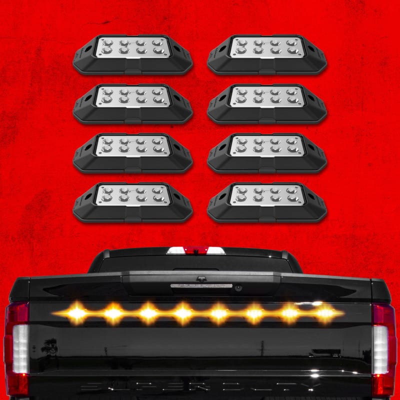 XKGLOW — XK Glow Strobe Pod Lights w/ Traffic Modes Ultra Bright LEDs Multiple Modes + Solid On - Amber 8pc