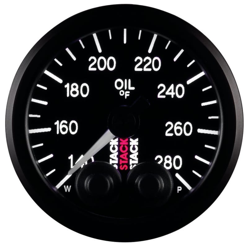 AutoMeter — Autometer Stack Instruments 52mm 140-280 Deg F 1/8in NPTF Male Pro Control Oil Temp Gauge - Black
Ga OilT PC Blk 280F
