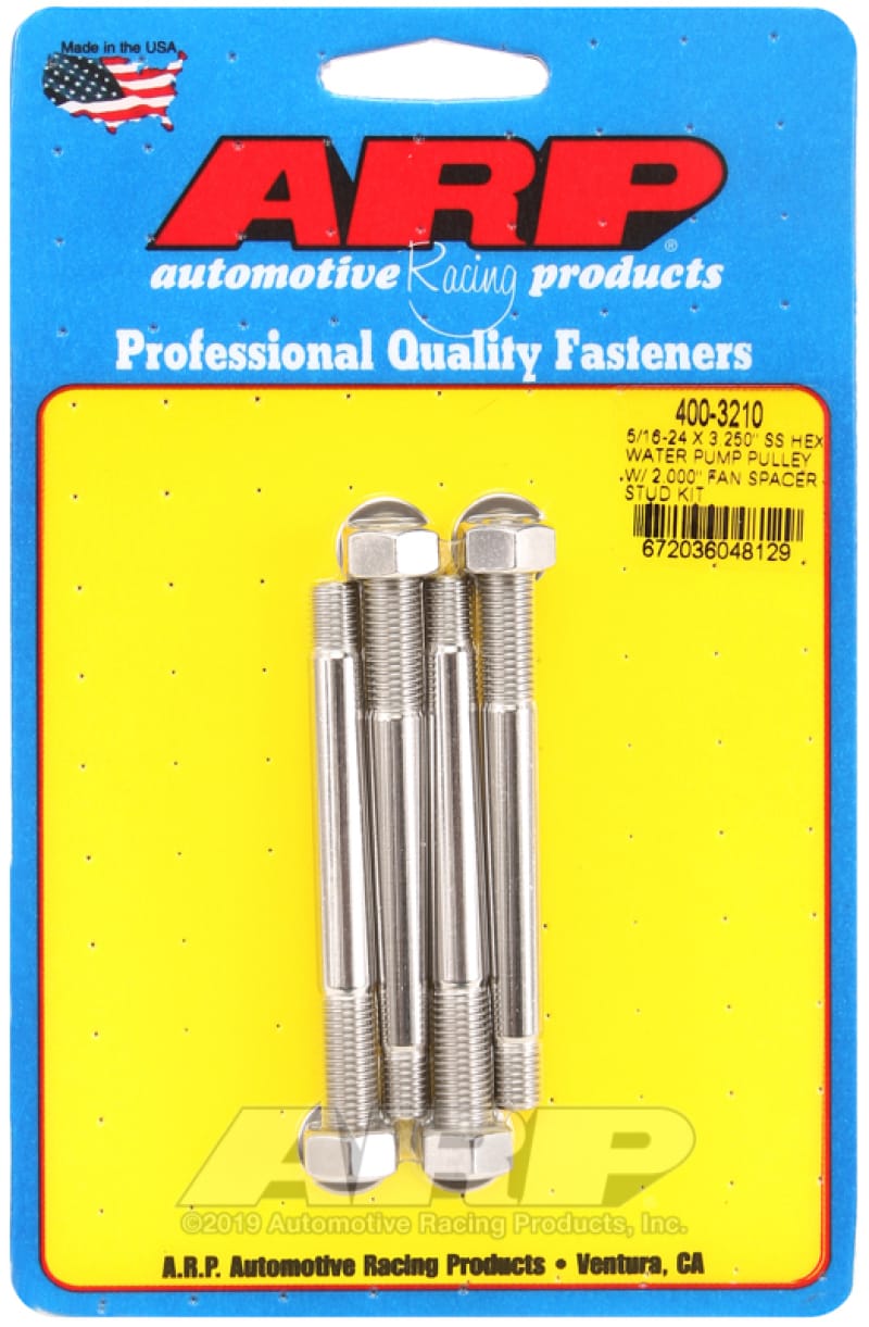 ARP — ARP 5/16-24 X 3.250 SS Hex Water Pump Pulley w/ 2.000in Fan Spacer Stud Kit