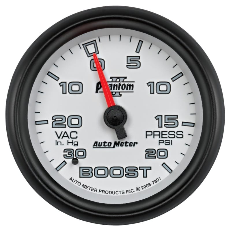 AutoMeter — AutoMeter Gauge Vac/Boost 2-5/8in. 30Inhg-20PSI Mechanical Phantom II
2-5/8" BOOST-VAC, 30