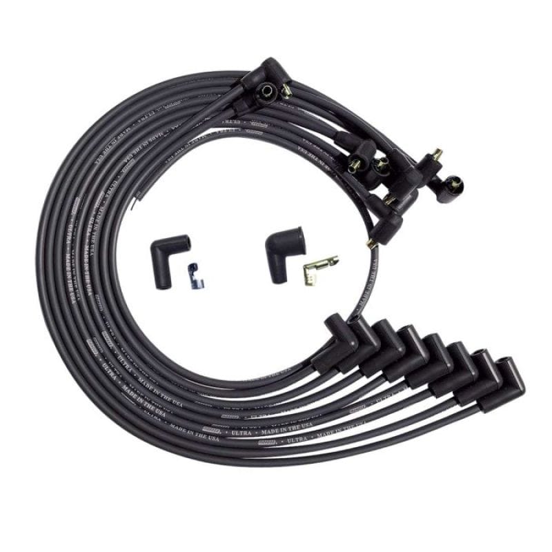Moroso — Moroso BBC Under Header 90 Deg Plug Non-HEI Dist Unsleeved Ultra Spark Plug Wire Set - Black