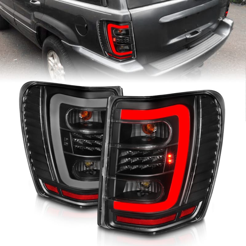 ANZO — ANZO 1999-2004 Jeep Grand Cherokee LED Tail Lights w/ Light Bar Black Housing Clear Lens