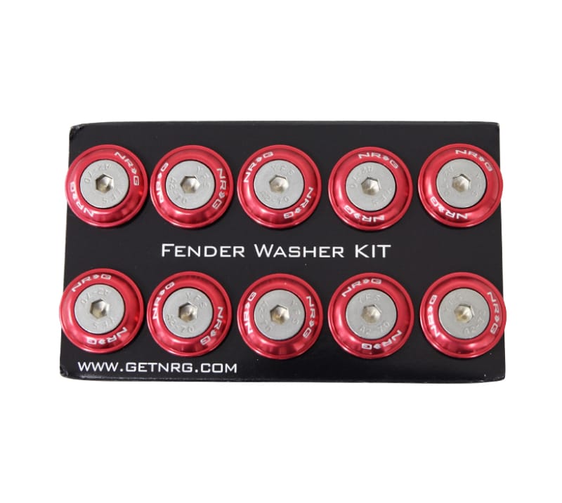 NRG — NRG Fender Washer Kit w/Rivets For Plastic (Red) - Set of 10