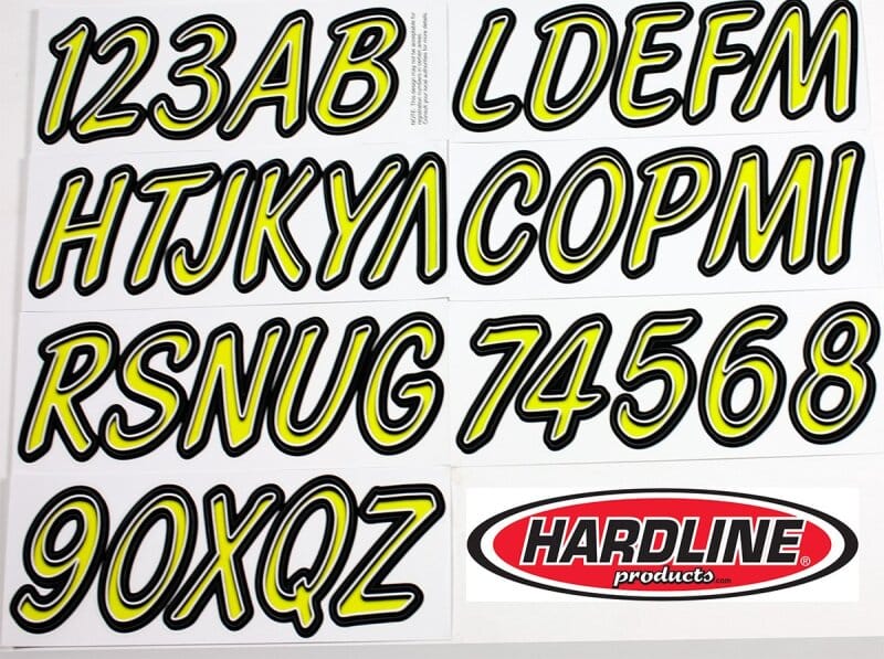 Hardline — Hardline Boat Lettering Registration Kit 3 in. - 400 Lime Yellow/Black