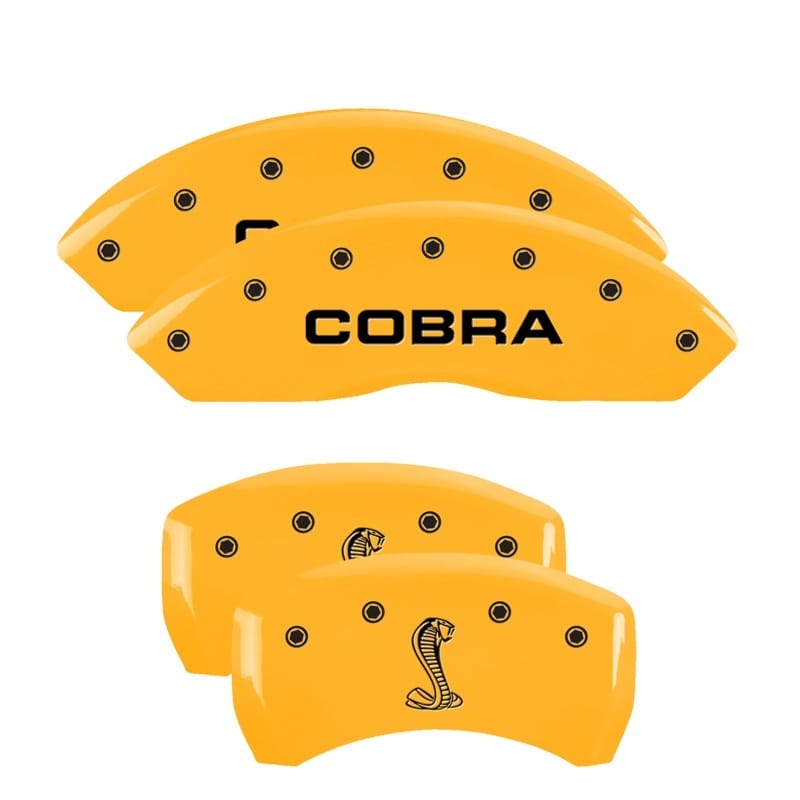 MGP — MGP 4 Caliper Covers Engraved Front Cobra Rear Snake Yellow Finish Black Char 2008 Ford Mustang
Caliper Covers