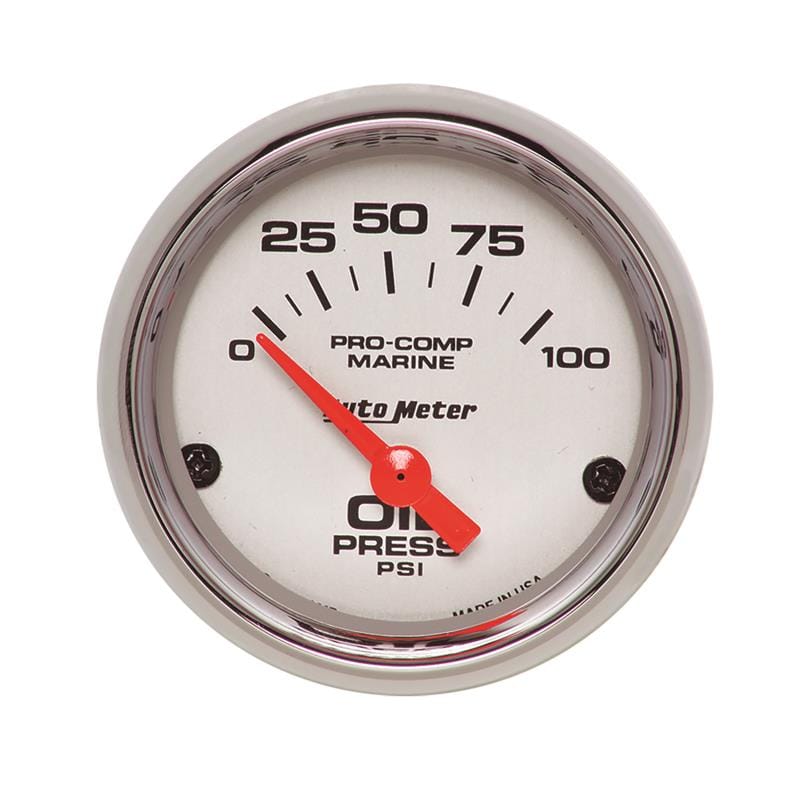 AutoMeter — GAUGE, OIL PRESSURE, 2 1/16" , 100PSI, ELECTRIC, MARINE CHROME