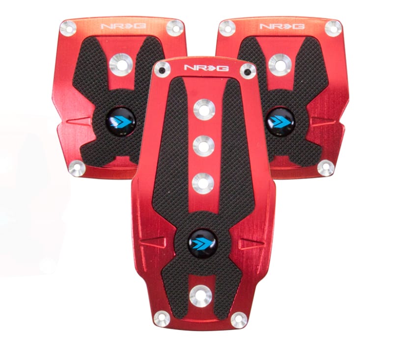 NRG — NRG Brushed Aluminum Sport Pedal M/T - Red w/Black Rubber Inserts