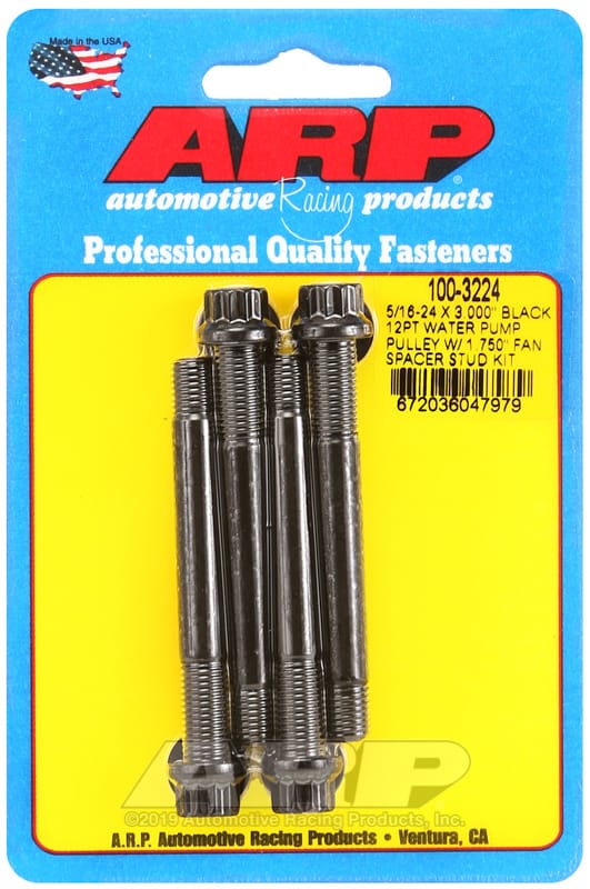 ARP — ARP 5/16-24 X 3.000 black 12pt water pump pulley w/ 1.750in fan spacer stud kit