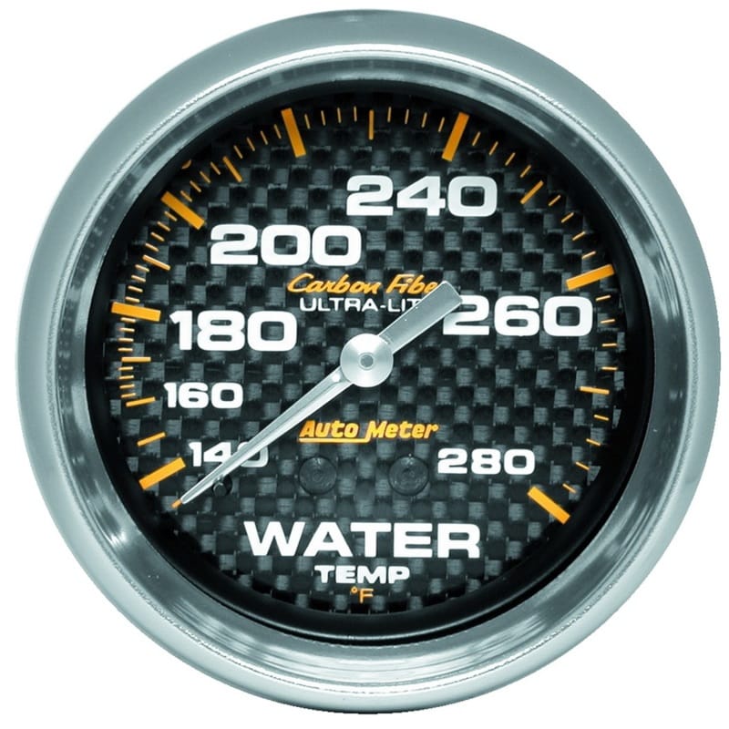 AutoMeter — Autometer Carbon Fiber 2-5/8in 140-280 Deg F Mechanical Water Temp Gauge
GA 2.6" WT 280 M CF