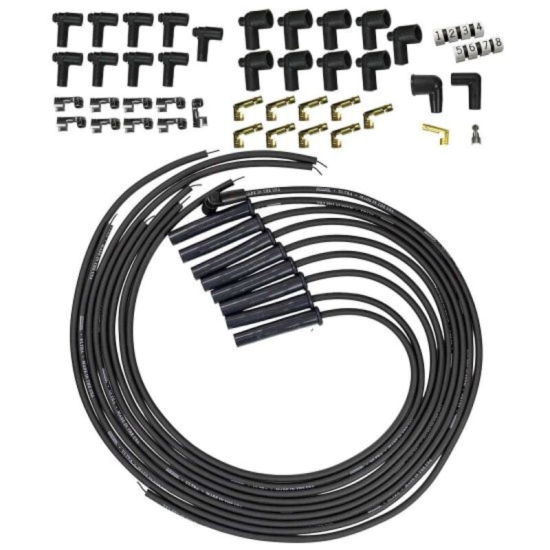 Moroso — Moroso Universal HEI/Non-HEI Style Caps Ultra 350 8mm Multi-Angle Boot Spark Plug Wire Set - Black