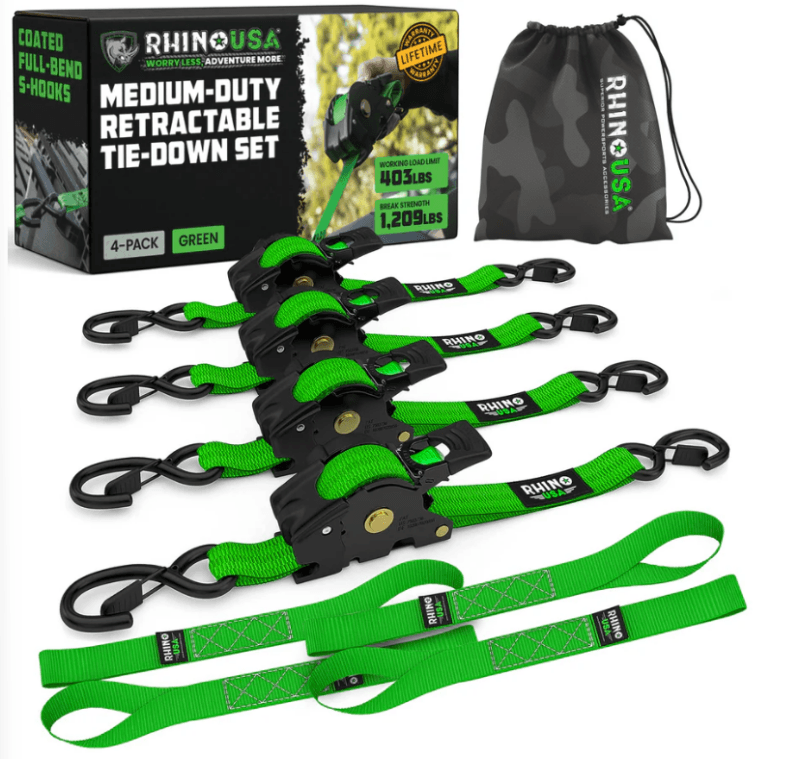 Rhino USA — Rhino USA Retractable Ratchet Straps (4Pk 1Inx10Ft) (Green)