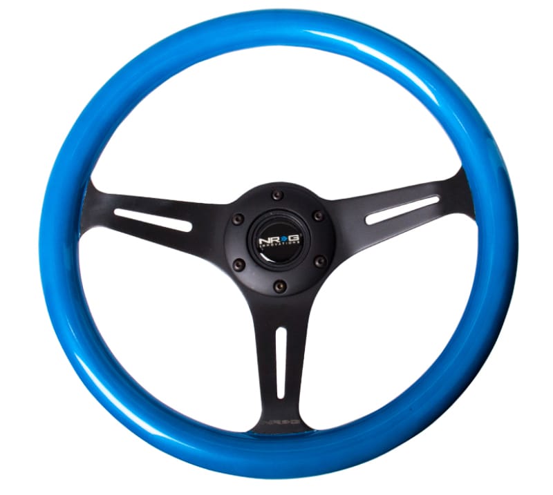 NRG — NRG Classic Wood Grain Steering Wheel (350mm) Blue Pearl/Flake Paint w/Black 3-Spoke Center