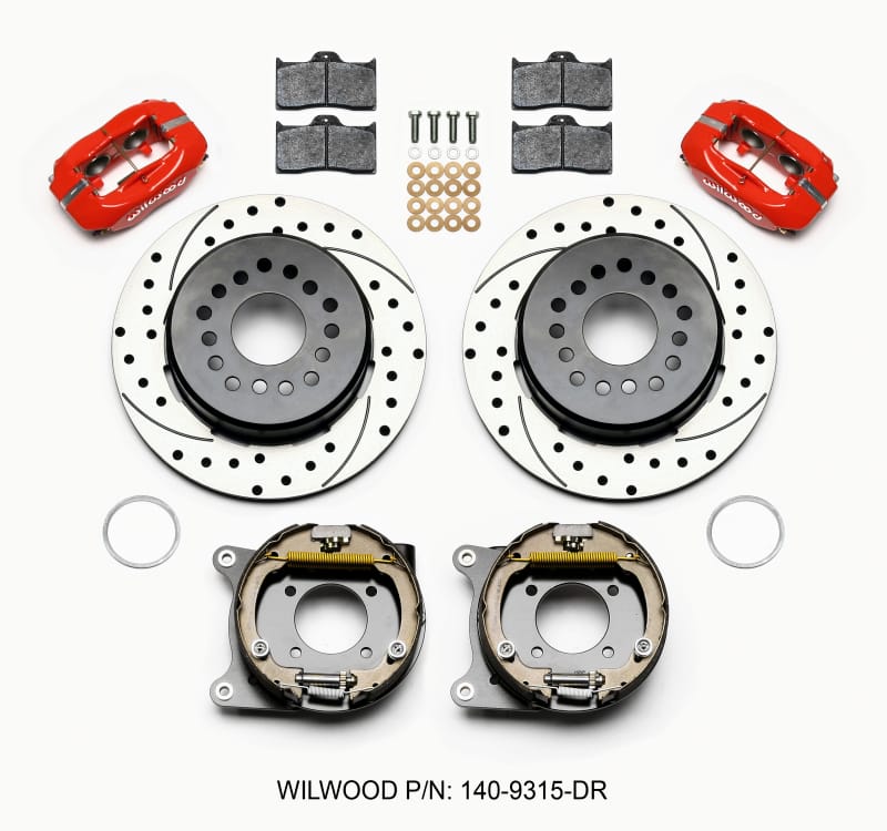 Wilwood — Wilwood Forged Dynalite P/S Park Brake Kit Drilled Red 12 Bolt 2.75in offset Staggered Shock
BRAKE KIT
