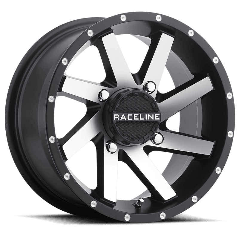 Raceline — Raceline A82M Twist 14x7in / 4x137 BP / 10mm Offset / 110.2mm Bore - Black & Machined Wheel