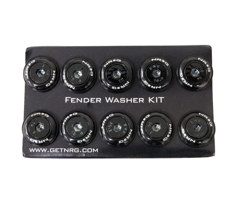NRG — NRG Fender Washer Kit w/Color Matched M6 Bolt Rivets For Plastic (Black) - Set of 10