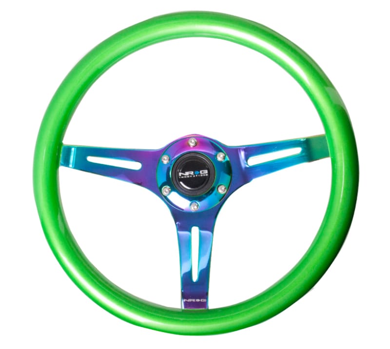 NRG — NRG Classic Wood Grain Steering Wheel (350mm) Green Pearl/Flake Paint w/Neochrome 3-Spoke Center